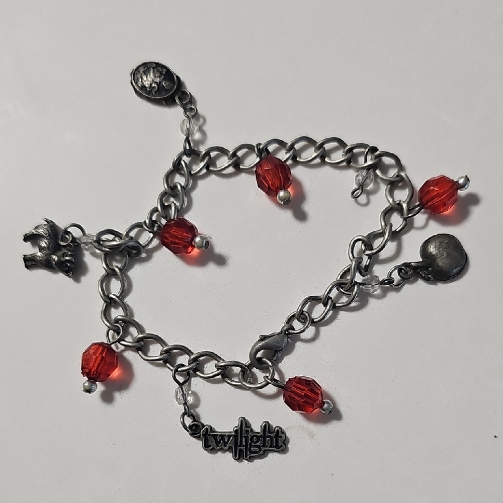 Twilight Charm Bracelet with Red Beads